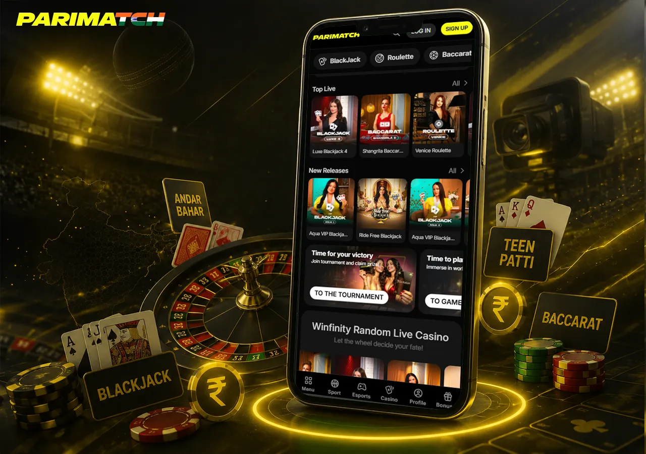 Live game atmosphere with roulette, cards, Teen Patti and bright studio lighting